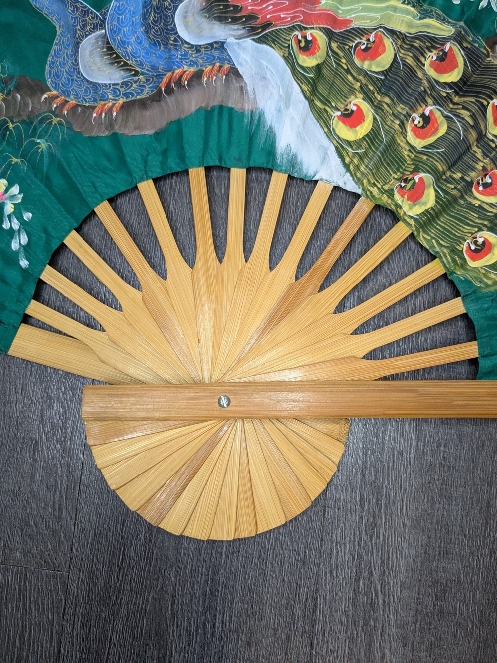 Vintage Decorative Peacock Wall Fan Handpainted Asian Floral Large 30" - Picture 12 of 16